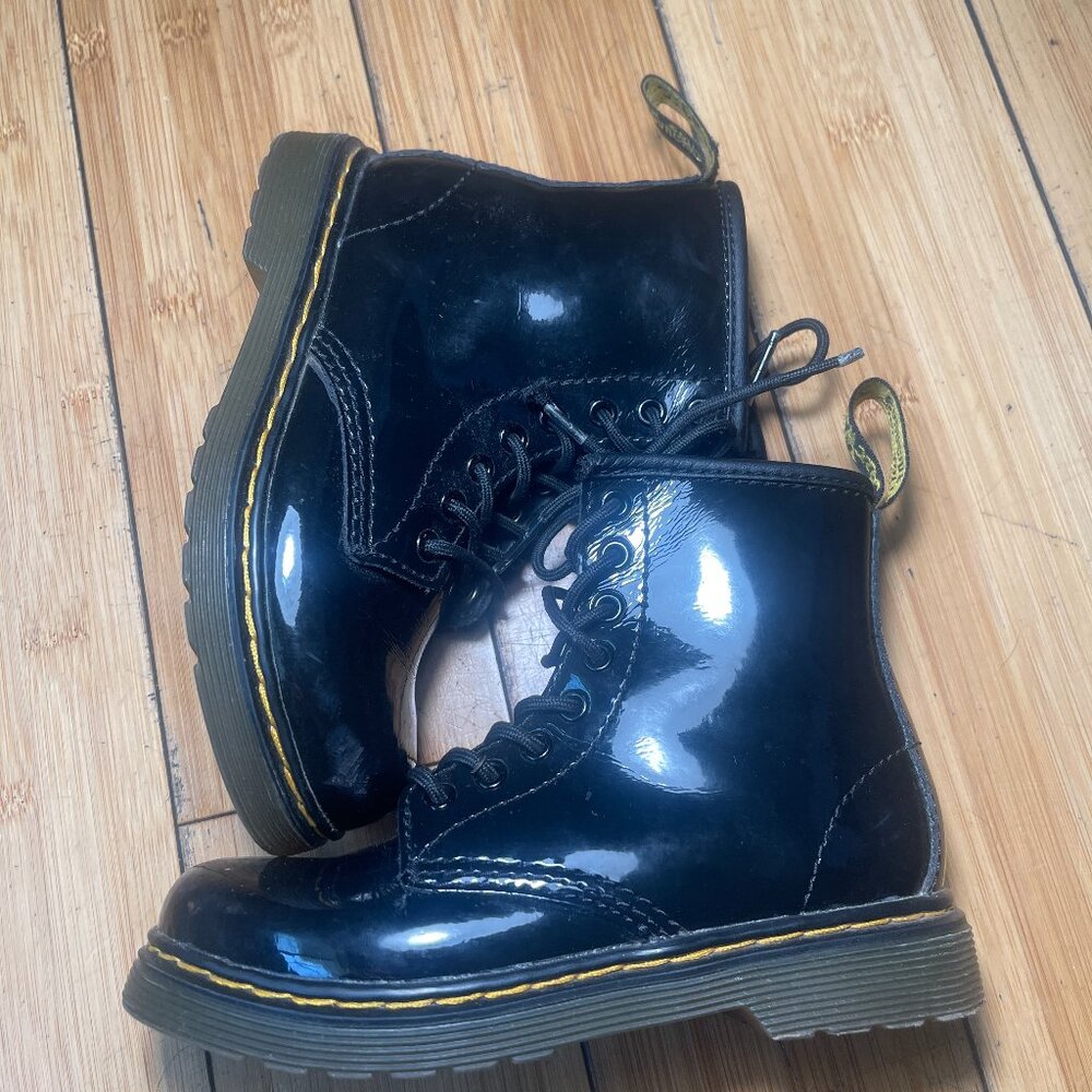 Doc Marten Airwair Combat Boots Black Toddler Size 11 1460T Zipper Patent